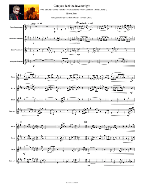 Elton John- Can You feel the love tonight - sax quartet