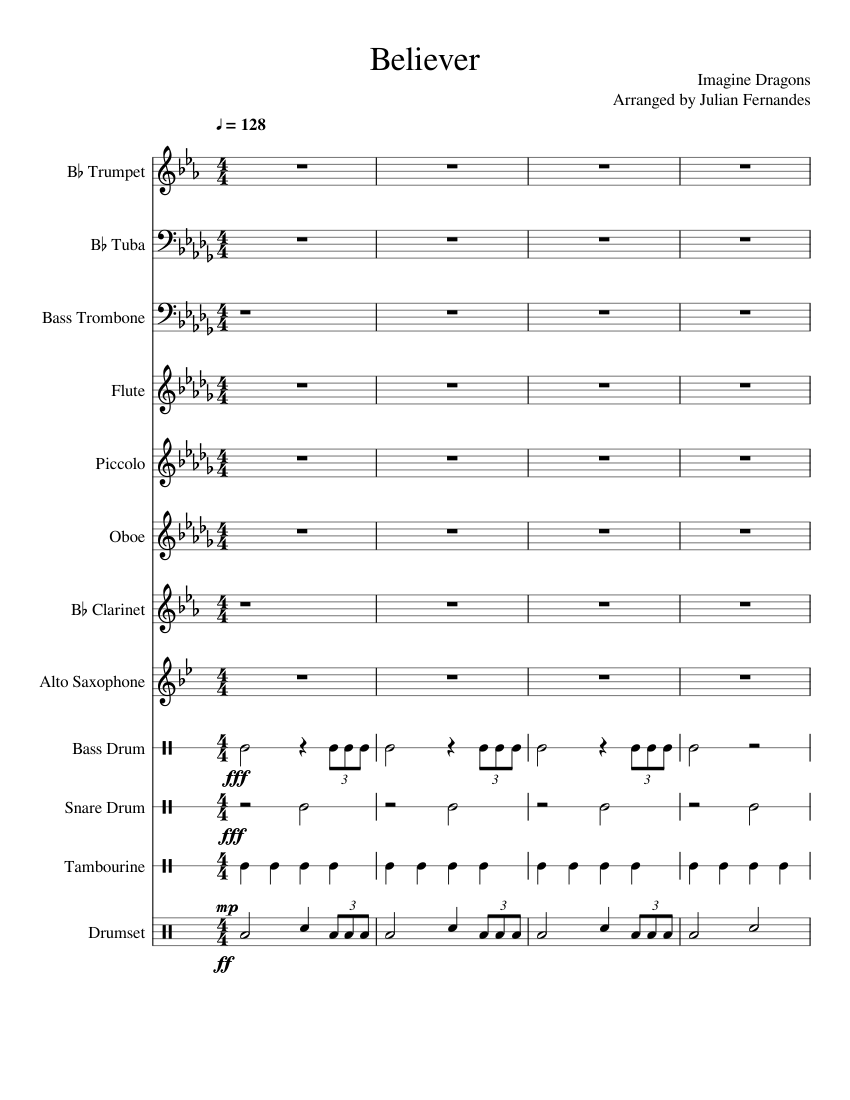 Believer - Imagine Dragons Sheet Music for Tuba, Trombone bass ...