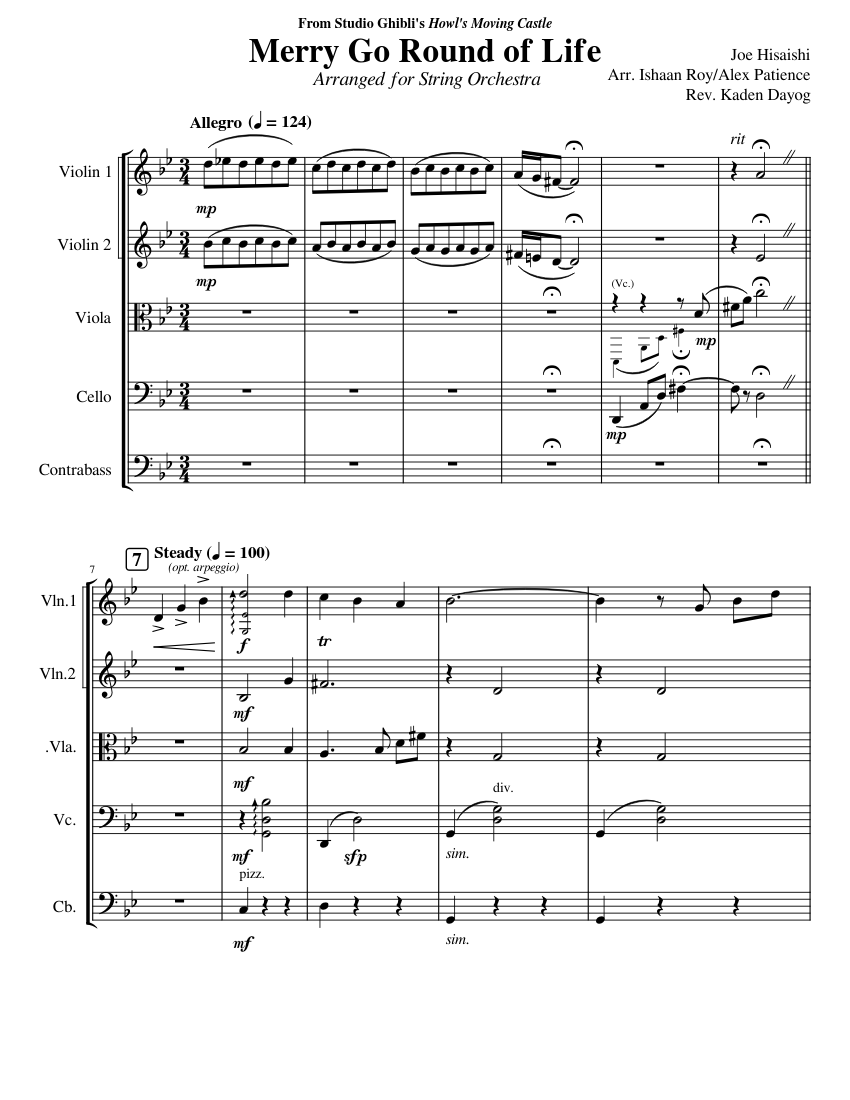 Merry Go Round of Life - Arrangement ~ Revision Sheet Music for