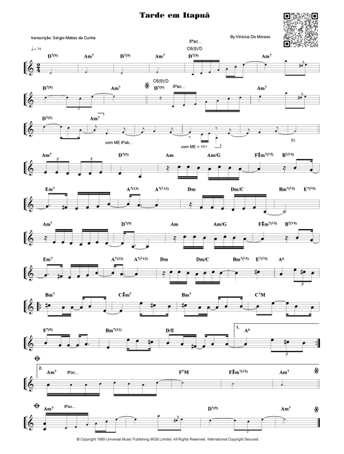 Tarde Em Itapoa (Arr. Piano) - Vinicius de Moraes (Piano Chords-Lyrics)