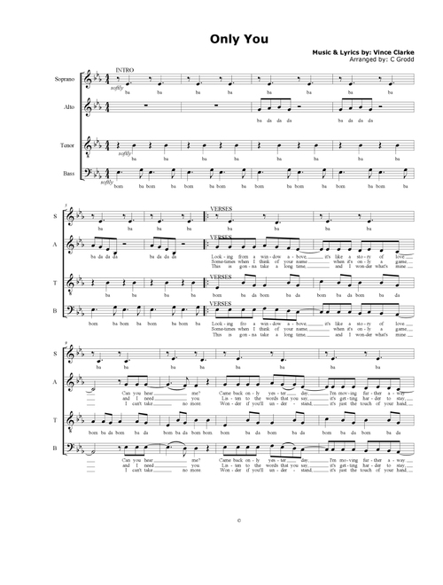 Only You (Arr. Christine Grodd) - Yazoo (Choral, SATB)