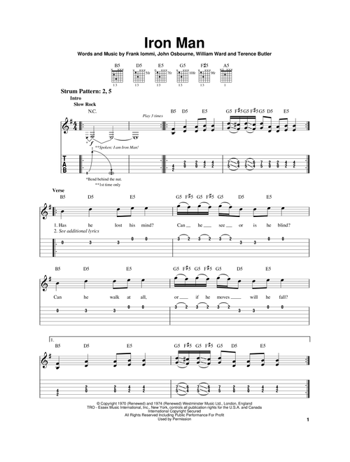 Iron Man - Black Sabbath, Various, Ozzy Osbourne (Easy Guitar with TAB)