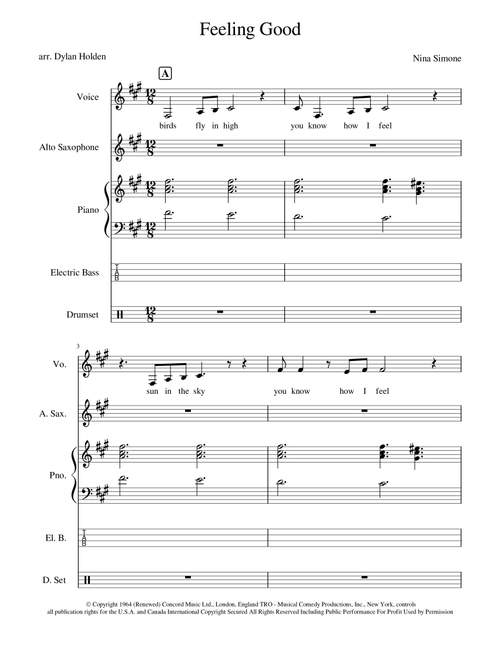 Feeling Good (Arr. Dylan Holden) - Michael Buble (Small Ensemble)