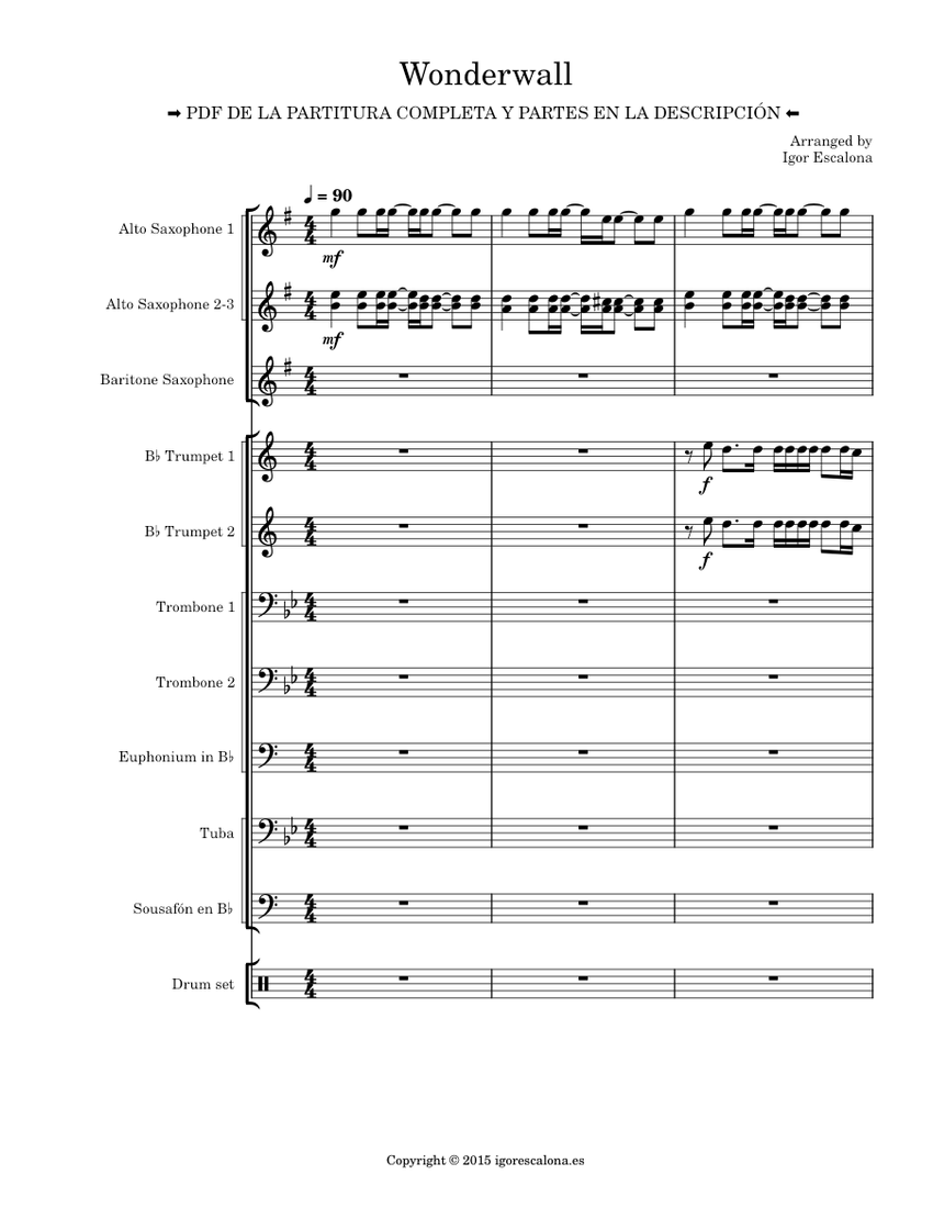 🎸 Wonderwall para charanga 🎺 | Oasis Sheet Music for Trombone, Tuba ...