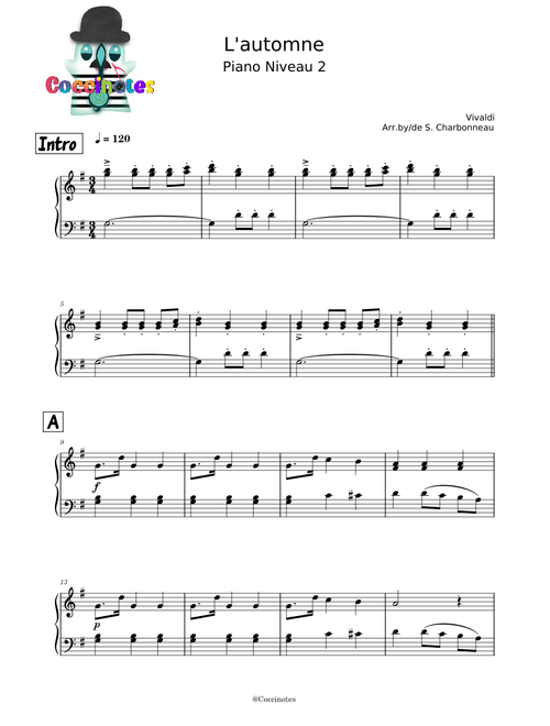 L'automne - Piano - Niveau 2