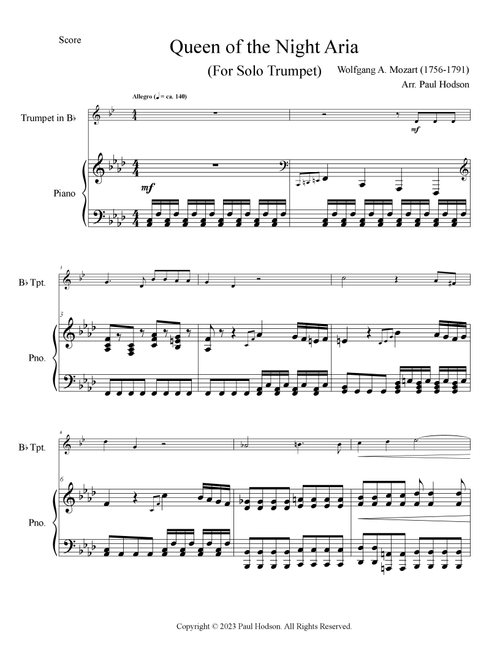 Queen of The Night Aria (Arr. Paul E. Hodson) - Wolfgang A. Mozart (Trumpet and Piano)