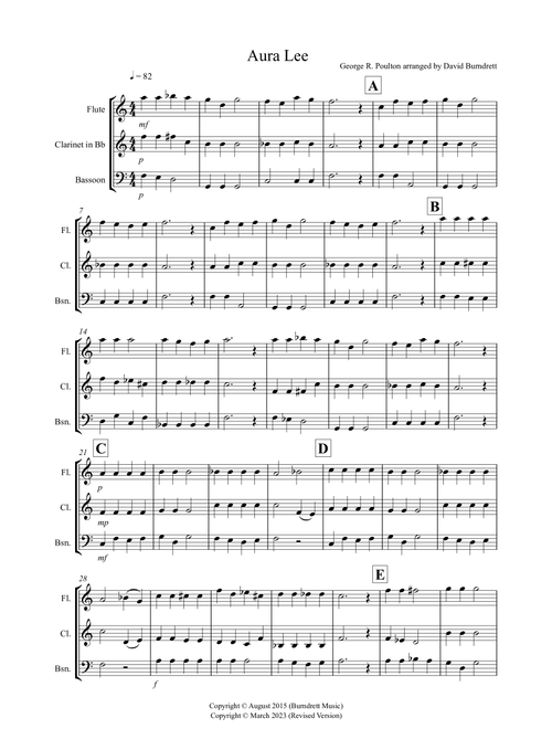 Aura Lee for Wind Trio (Arr. David Burndrett) - George R. Poulton (Woodwind Ensemble)