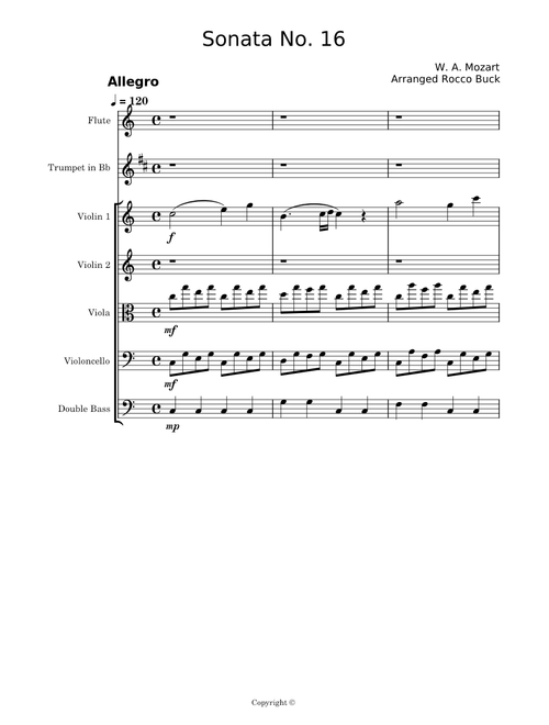Piano Sonata No.16 in C major, K.545 – Wolfgang Amadeus Mozart Sonata No.16 in C major Arranged by Rocco Buck