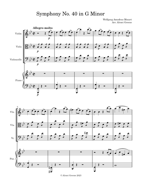 Symphony No.40 in G minor, K.550 – Wolfgang Amadeus Mozart (Arranged for Piano Quartet)