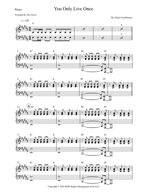 You Only Live Once (Arr. Alex Souza) - The Strokes (Easy Piano)