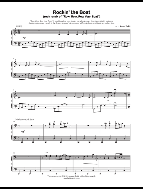 Rockin' the Boat (rock remix of "Row, Row, Row Your Boat") (Arr. Anne Britt) (Piano Solo)