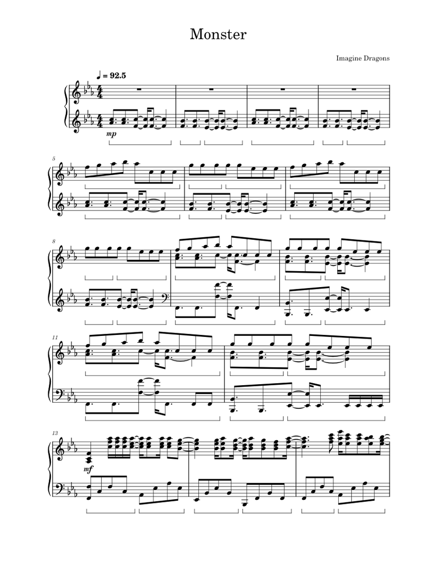 Monster imagine dragons sheet music for piano solo musescore