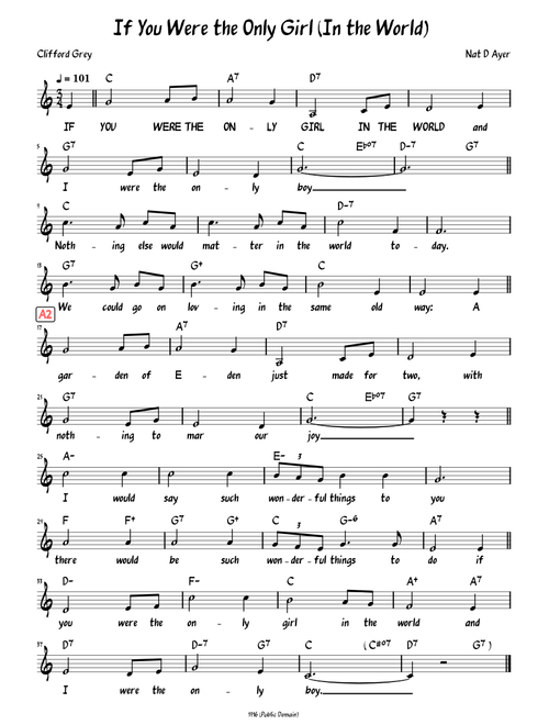 If You Were the Only Girl (In the World) (Lead sheet with lyrics )
