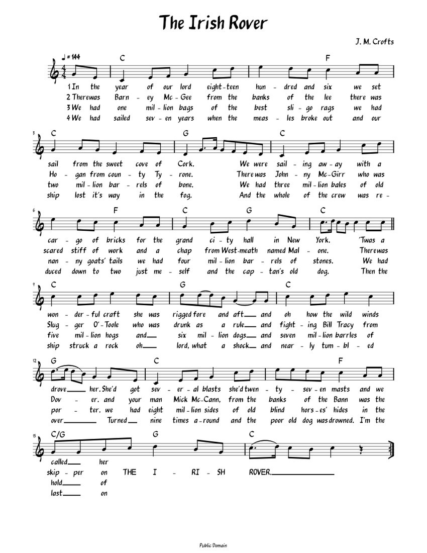 The Irish Rover (Lead sheet with lyrics ) Sheet music for Piano (Solo) Easy