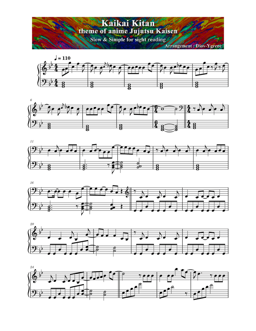 KaiKai Kitan (slow & simple for sight reading) Sheet music for Piano