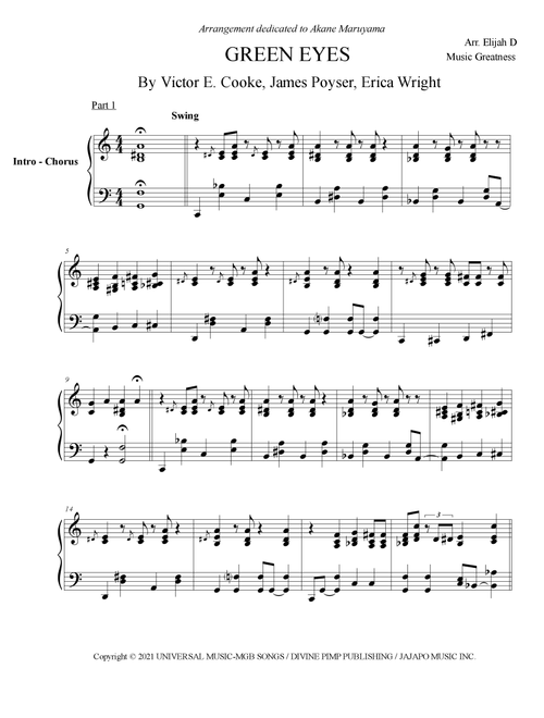 Green Eyes (Arr. Music Greatness) - Erykah Badu (Piano Solo)