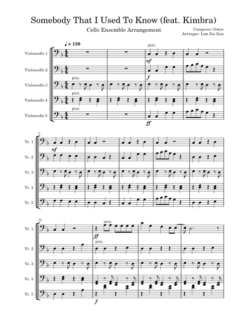 Somebody that i used to know – Gotye (Cello Ensemble)
