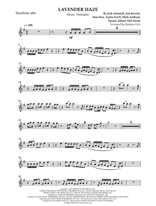 Lavender Haze (Arr. Matheus Felix) - Taylor Swift (Alto Sax Solo)