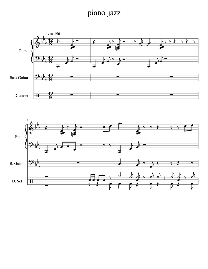 Short Jazz Piano Solo Sheet Music for Piano, Bass guitar, Drum group ...