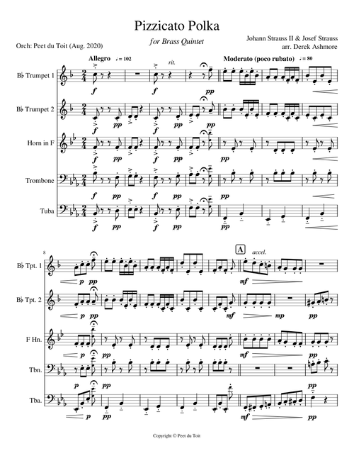 Pizzicato Polka - Johann II & Josef Strauss, arr. D Ashmore  (Brass Quintet)