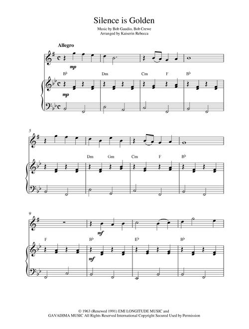 Silence Is Golden (Arr. Kaiserin Rebecca) - Bob Gaudio, Bob Crewe (Alto Sax and Piano)