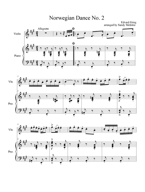 Norwegian Dance No. 2 (Arr. Sandy McIntire) - Edvard Grieg (Violin and Piano)