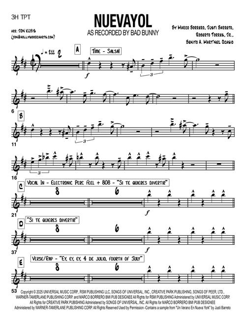 Nuevayol (Arr. Hollywood Charts) - Bad Bunny (Cover Band)