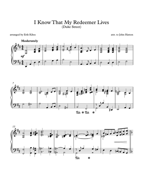 I Know That My Redeemer Lives - (Duke Street) - piano arrangement by Erik Kihss - John Hatton (Piano Solo)