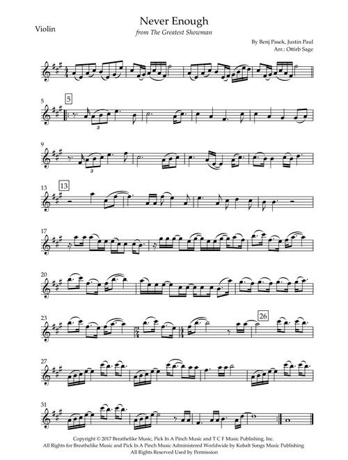 Never Enough (Arr. Ottirb Sage) - The Greatest Showman Ensemble (Violin Solo)