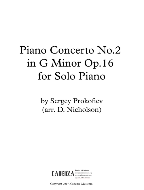 Piano Concerto No.2 Op.16 in G Minor (Arr. Daniel Nicholson) - Sergei Prokofiev (Piano Solo)