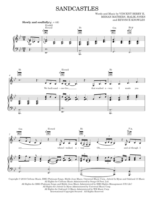 Sandcastles - Beyoncé (Piano-Vocal-Guitar)
