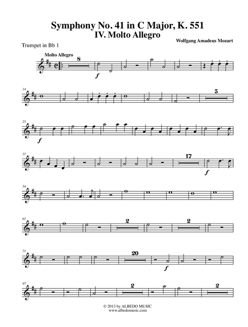 Mozart Symphony No. 41, Jupiter, Movement IV - Trumpet in Bb 1 (Transposed Part), K. 551 (Arr. Doug Clyde) - Wolfgang Amadeus Mozart (Trumpet Solo)