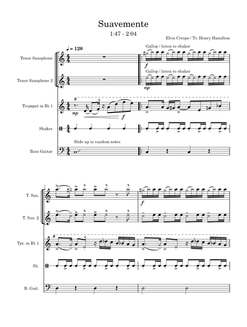 Suavemente Lick 1:47 - 2:04 – Elvis Crespo