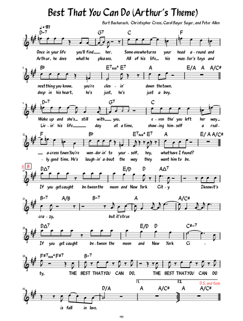 Best That You Can Do (Arthur's Theme) (Lead sheet with lyrics )