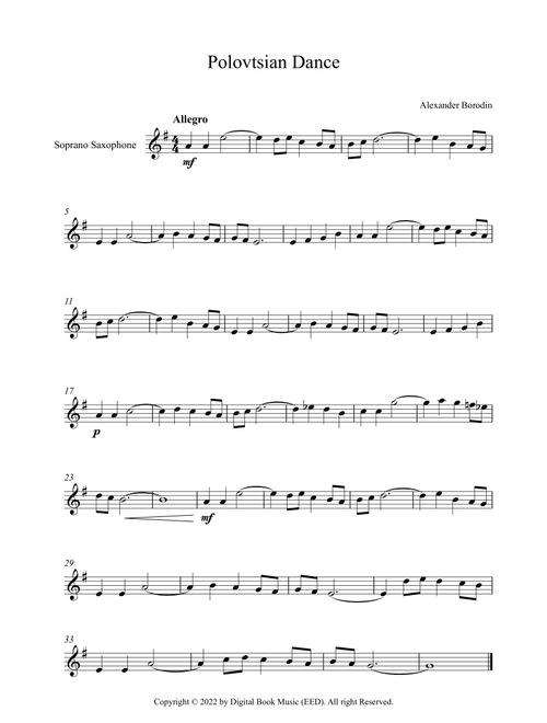 Polovtsian Dance - Alexander Borodin (Soprano Sax) (Arr. Digital Book Music) (Soprano Sax Solo)