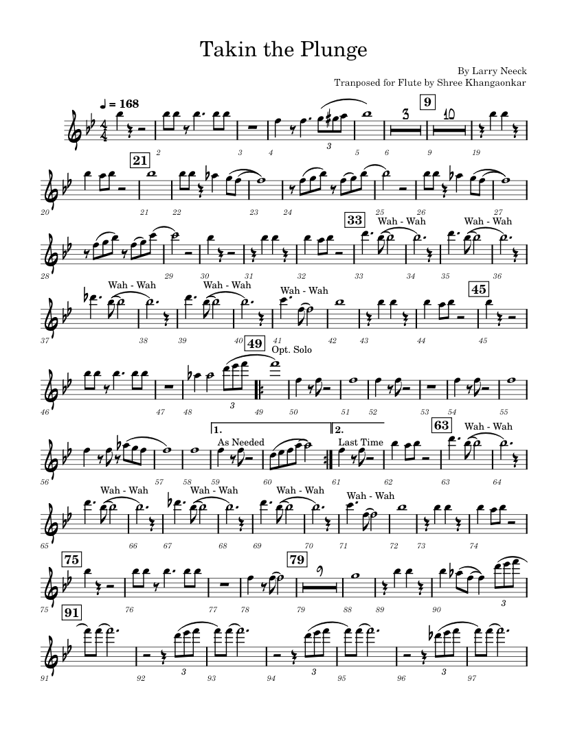 Takin' the Plunge Larry Neeck Transposed for flute Sheet music for