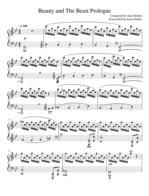 Beauty and The Beast Prologue  sheet music arranged by Music Loving