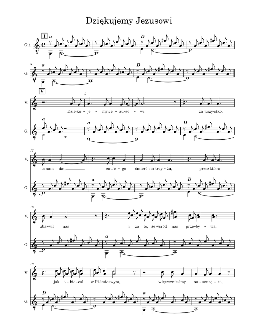 Dziękujemy Jezusowi nieznany Sheet music for Oboe, Guitar (Mixed Duet