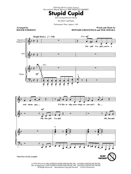 Stupid Cupid (arr. Roger Emerson) - Connie Francis (Choral, SSA)