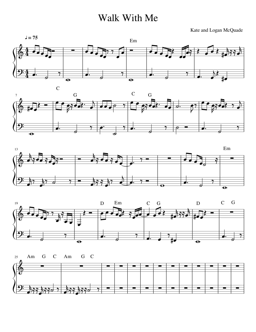 Walk With me Sheet Music with Chords for Piano (Solo) easy | MuseScore.com