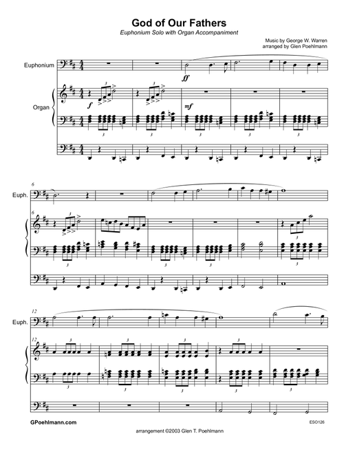 GOD OF OUR FATHERS - EUPHONIUM (Trombone) SOLO with Organ Accompaniment (Arr. Glen Poehlmann) - George W. Warren (Small Ensemble)