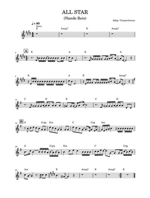 All Star - Partitura com cifra - Nando Reis (Piano Chords-Lyrics)