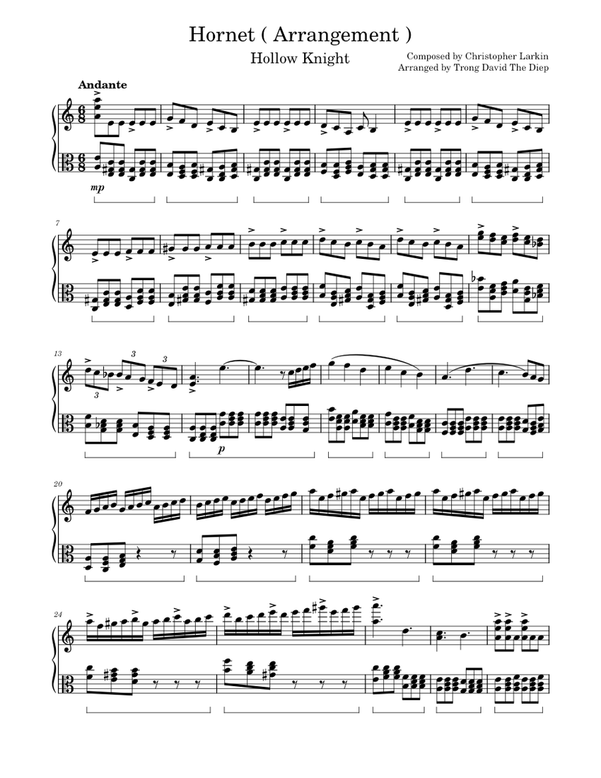 Hornet Hollow Knight Arrangement Sheet Music For Celesta Solo   Score 0 @850x1100