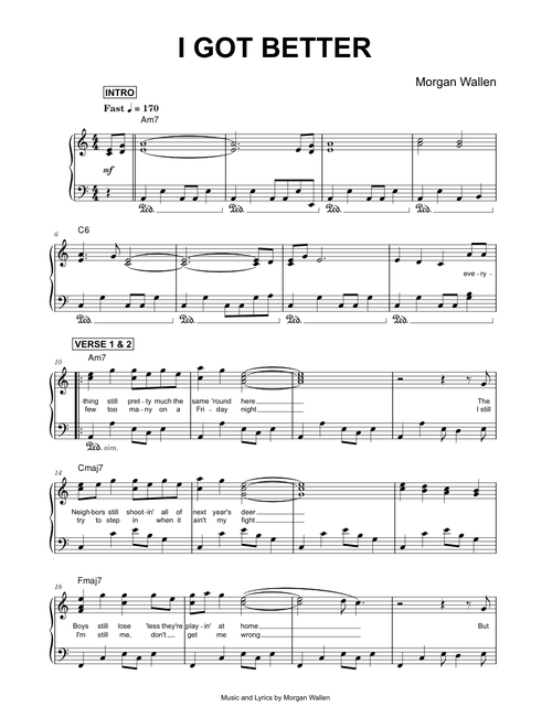 I Got Better - Morgan Wallen (Piano Solo) sheet music arranged by Made By Muse for Solo