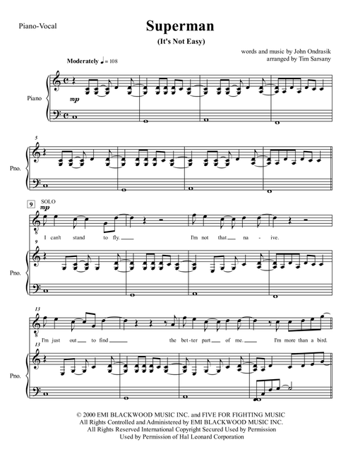 Superman (It's Not Easy) (Arr. Tim Sarsany) - Five For Fighting (Choral, TTBB)