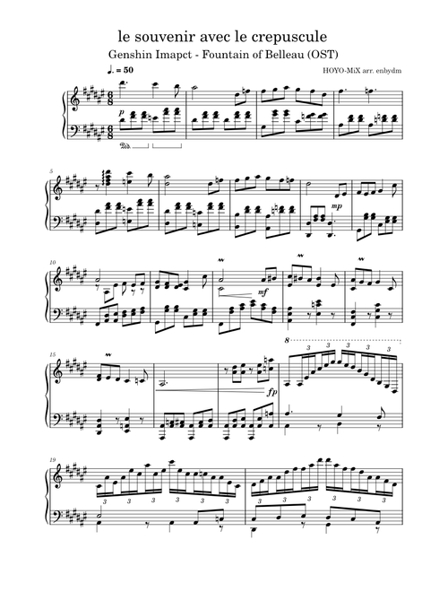 Le Souvenir avec le crepsuscule: Genshin Impact - Fountain of Belleau (OST) – HOYO-MiX Le Souvenir avec le crepuscule: Genshin Impact - Fountain of Belleau (OST) - HOYO-MiX arr. enbydm