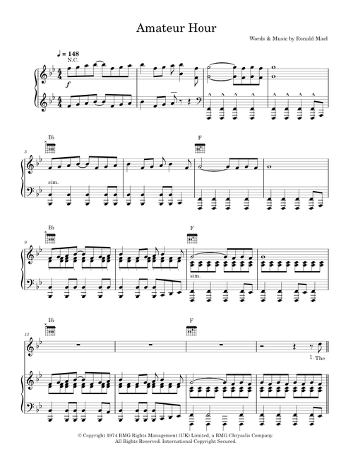 Amateur hour - Sparks (Piano-Vocal-Guitar (Piano Accompaniment))