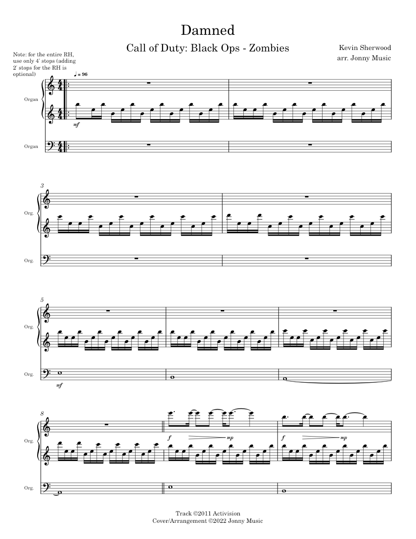 Damned (Call of Duty Black Ops Zombies) Organ Cover piano tutorial
