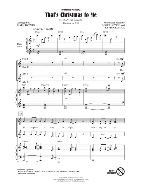That's Christmas To Me (arr. Mark Brymer) - Pentatonix (Choral, SSAA)