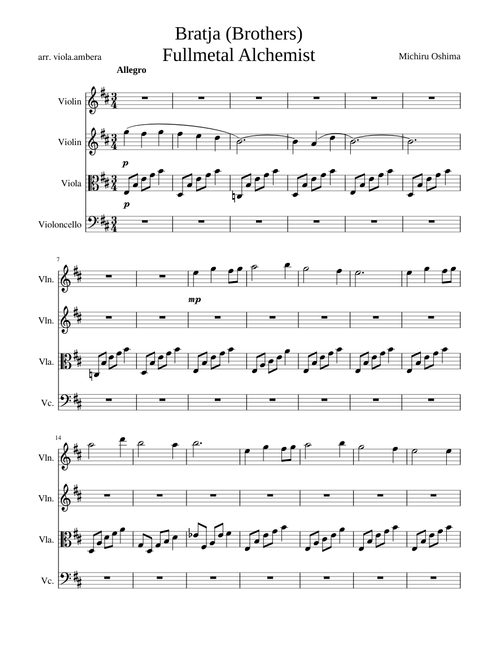 Bratja/Brothers -- Full Metal Alchemist -- String Quartet